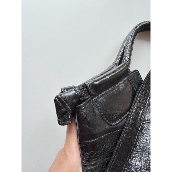 FOLEY + CORINNA Mid City Black Crinkle Leather Foldover Crossbody Bag Purse - Picture 8 of 14